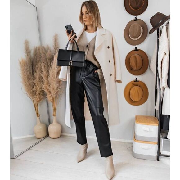 Mango Pants - Mango Elastic Waist Faux Leather Pants New Black